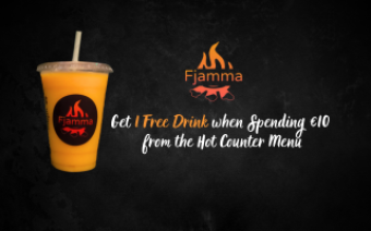 Fjamma Deals - Malta Food & Drink Discounts & Offer on Coupon Club.mt - Get 1 Free Drink when Spending €10 from the Hot Counter Menu